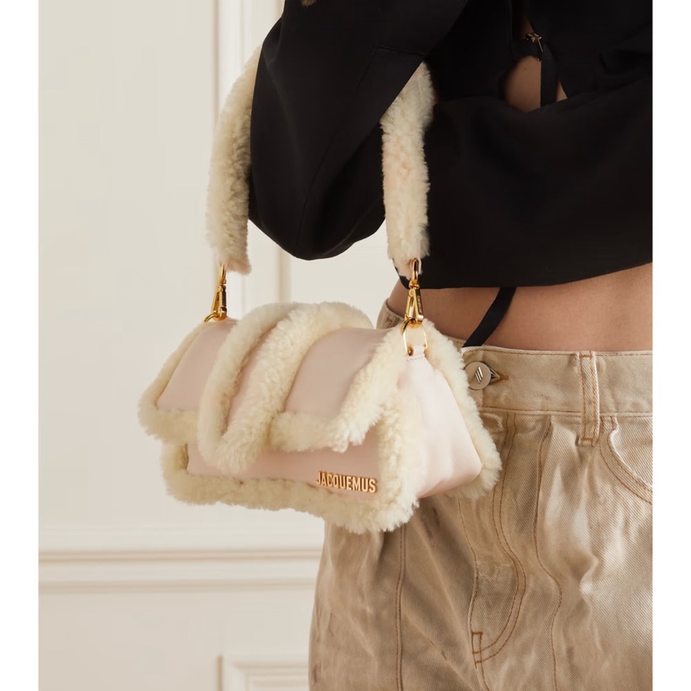 Jacquemus Soft Pink and Cream Fur-Trimmed Shoulder Bag